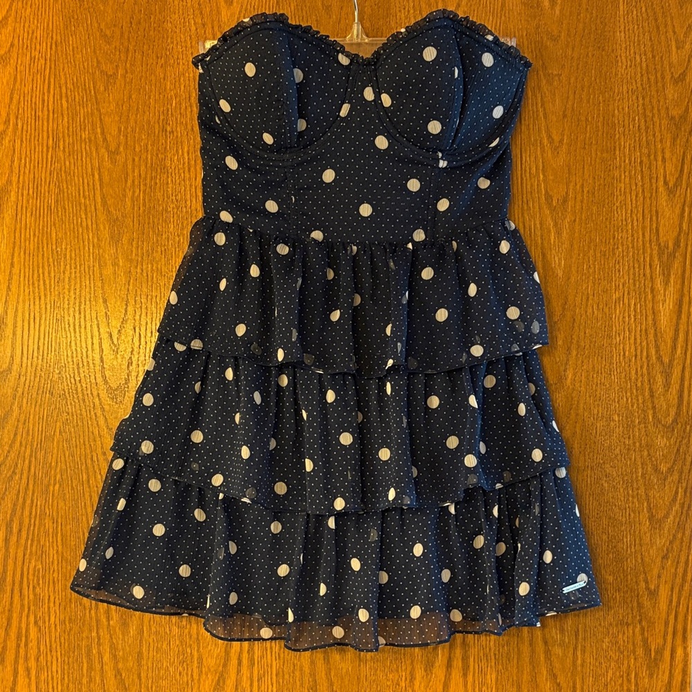 Abercrombie & Fitch Navy Polka Dot Tiered Dress